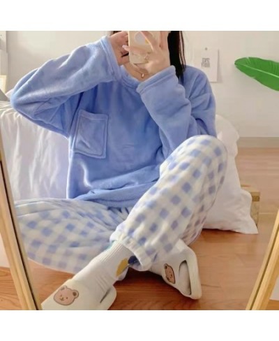 Autumn Winter Fashion Women's Casual Lovely Solid Warm Soft Sleepwear Nightgow Loose Pajamas With Pants Flannel Pullover $52....