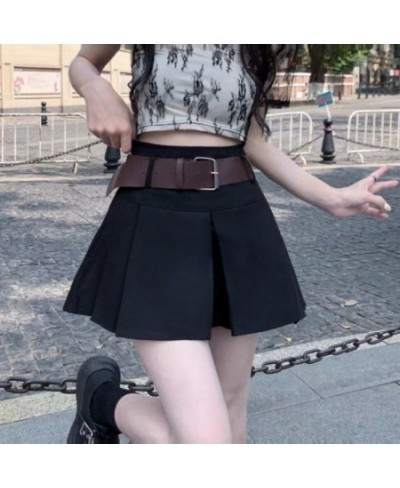 Vintage Pleated Skirt Women Korean Fashion High Waist Preppy Style Brown Mini Skirt Belt A-LINE Y2k Hot Girl Female $33.61 - ...