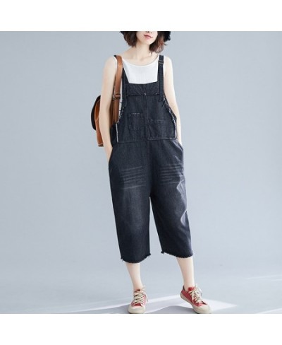 2023 Summer Vintage Jean Jumpsuit For Ladies Retro Capri Suspender Denim Overalls Loose Casual Jeans Women Dungarees OS085 $7...