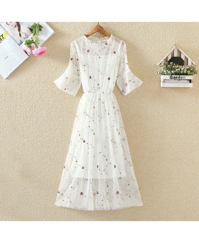 B2861 2023 summer new women fashion embroidered fairy net gauze short-sleeved two pieces dress wholesale $35.82 - Dresses