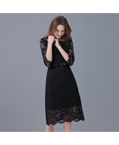 Black lace dress women's spring and autumn new style square neck hollow out sexy waist closing fashion professional skirt $10...