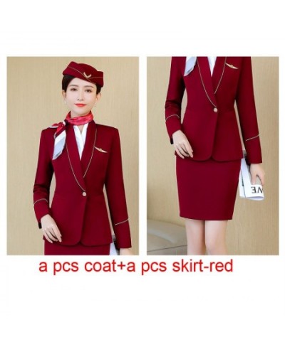 New Style fall Outfits Women Suits Office Sets With Skirt Business Airline Stewardess Elegant Formal Work Wear Red $100.54 - ...